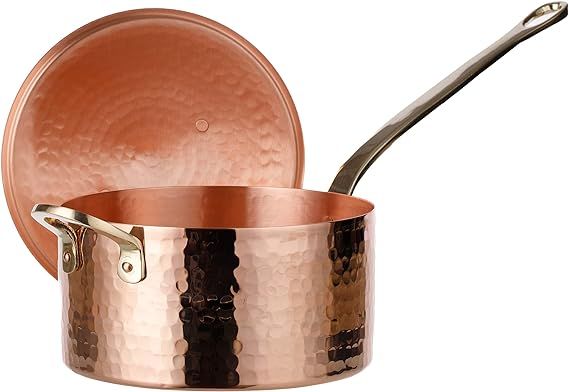 DEMMEX 1mm Thick Hammered Unlined Uncoated Solid Copper Sugar Sauce Zabaglione Pan Candy Jam Cara... | Amazon (US)