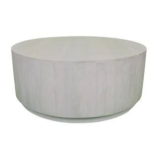 Tamia 42 in. L Distressed White 17 in. High Round Wooden Coffee Table | The Home Depot