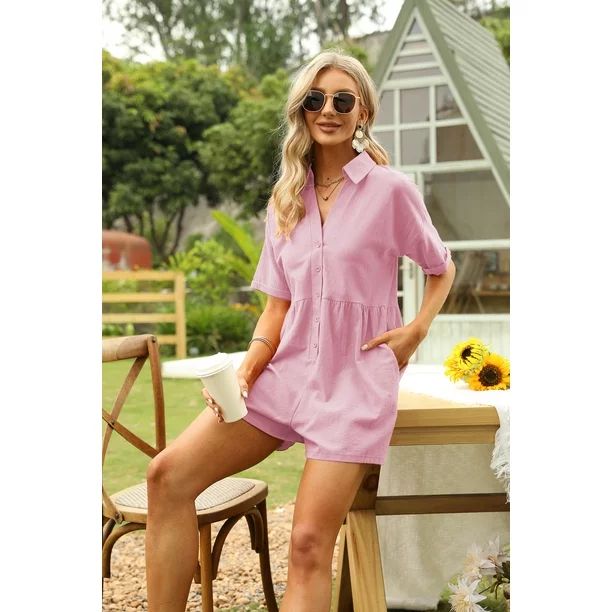DEEP SELF Rompers Women V-Neck One Piece Summer Casual Jumpsuit with Pocket Short Plus Size M | Walmart (US)