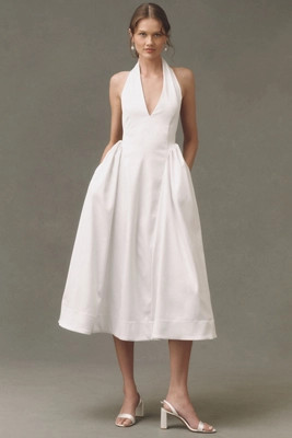 BHLDN Halter-Neck Satin Fit-and-Flare Maxi Dress | Anthropologie (US)