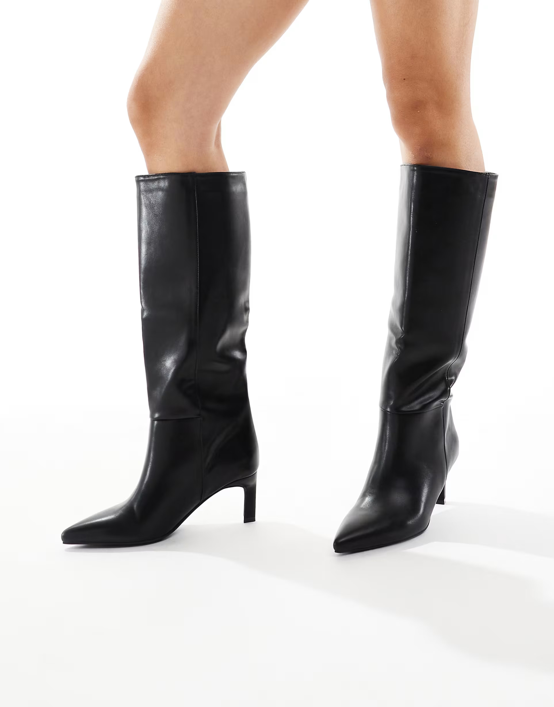 SEQWL Benz knee high kitten heel boots in black | ASOS | ASOS (Global)