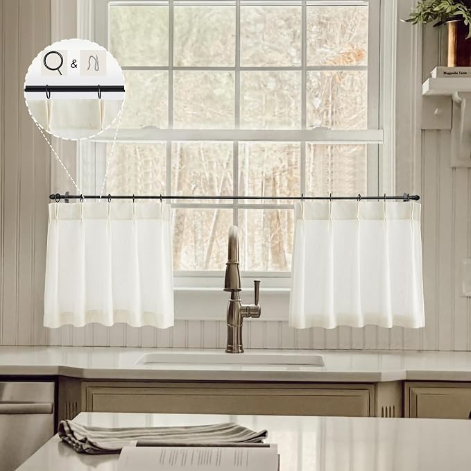 Valance Curtains18 inch Length for Cafe Curtains Pinch Pleat Farmhouse Curtains for Kitchen Windo... | Amazon (US)