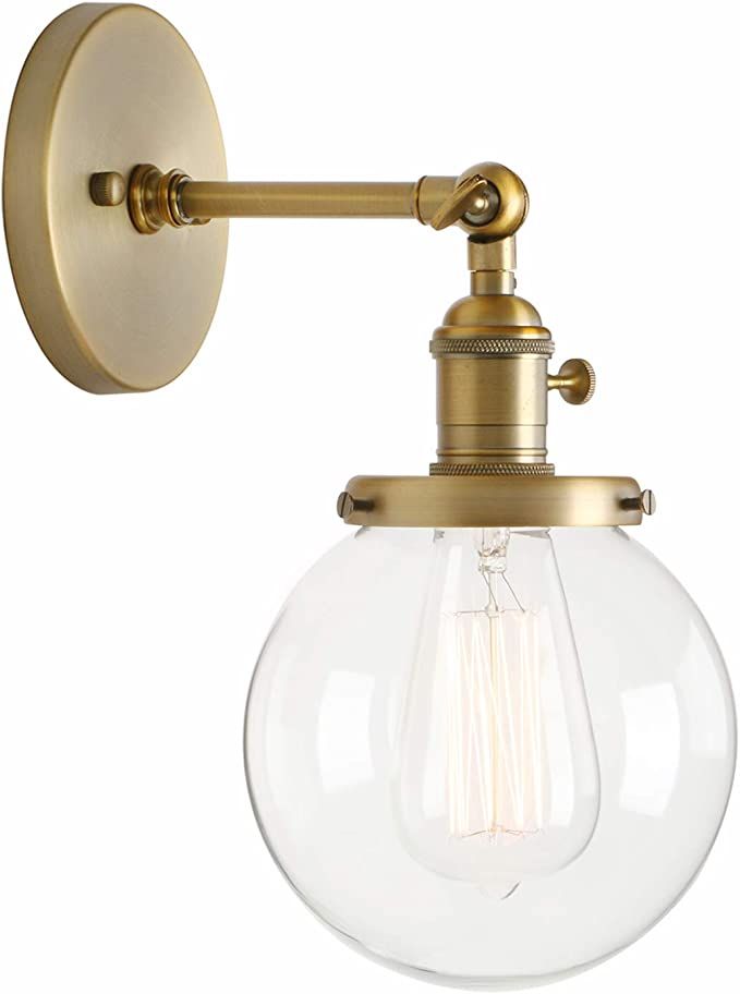 Permo Vintage Industrial Wall Sconce Lighting Fixture with Mini 5.9" Round Clear Glass Globe Hand... | Amazon (US)