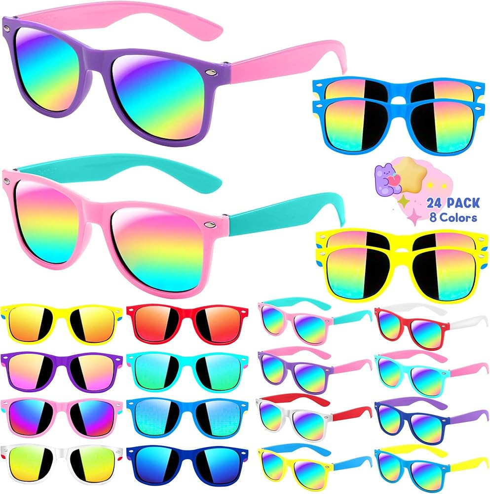 Kids Sunglasses Bulk, Party Favors for Kids 4-8, 24 Pack Neon Sunglasses for Kids Bulk Age 8-12 w... | Amazon (US)