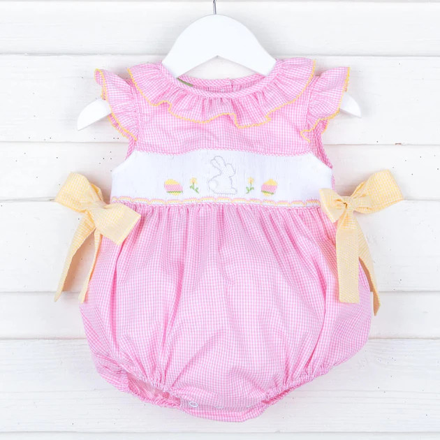 Easter Bunny Smocked Pink Beverly Bubble | Classic Whimsy