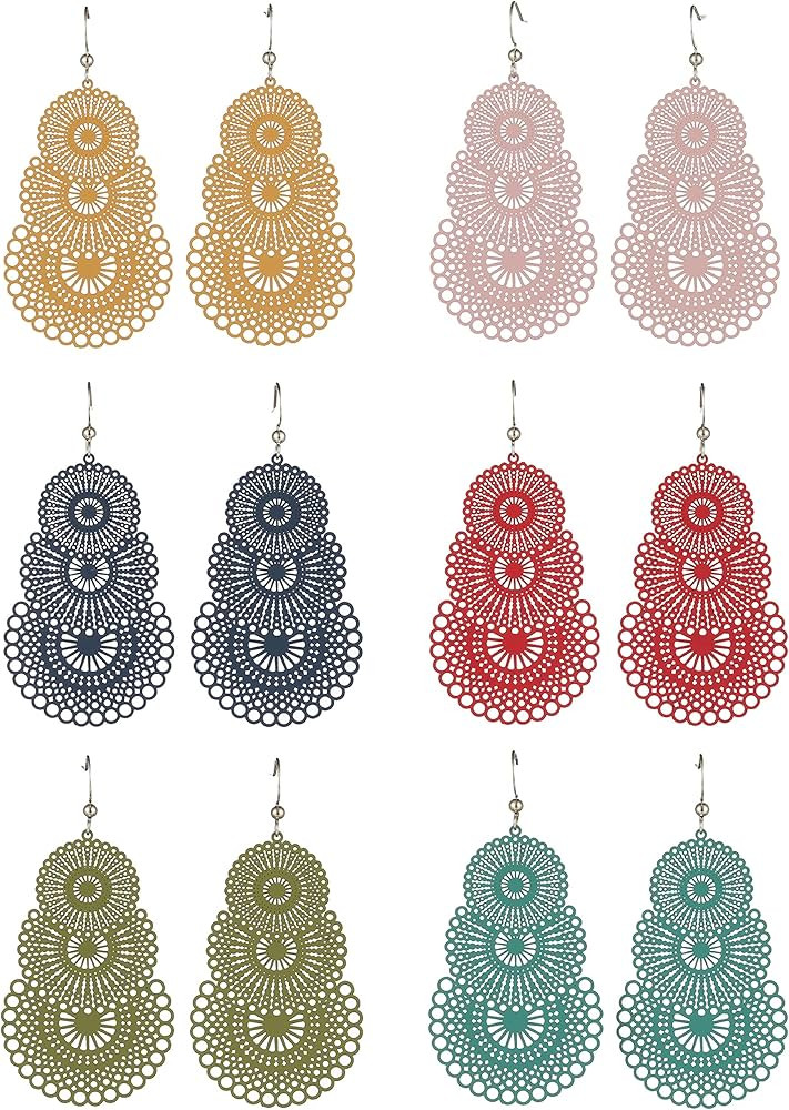 6 pairs of colorful hoop-shaped hollow lightweight dangle earrings, DIY Bohemian Boho Style Dangl... | Amazon (US)