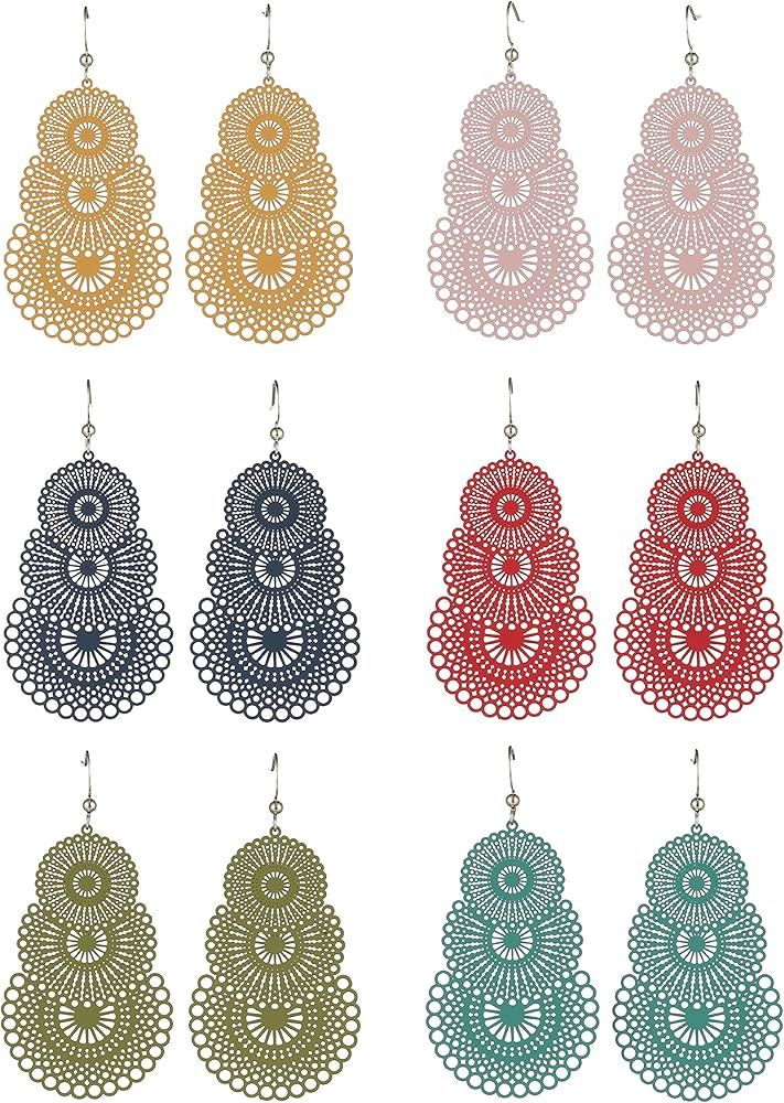 6 pairs of colorful hoop-shaped hollow lightweight dangle earrings, DIY Bohemian Boho Style Dangl... | Amazon (US)