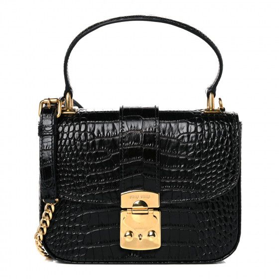 MIU MIU

Crocodile Print Calfskin Top Handle Bag Black | Fashionphile
