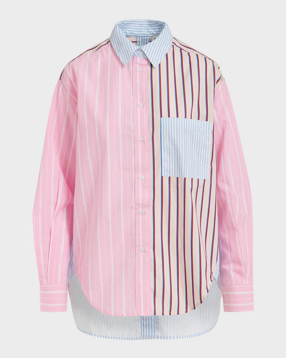 Essentiel Antwerp Famille Patchwork Stripe Cotton Button-Front Shirt | Neiman Marcus