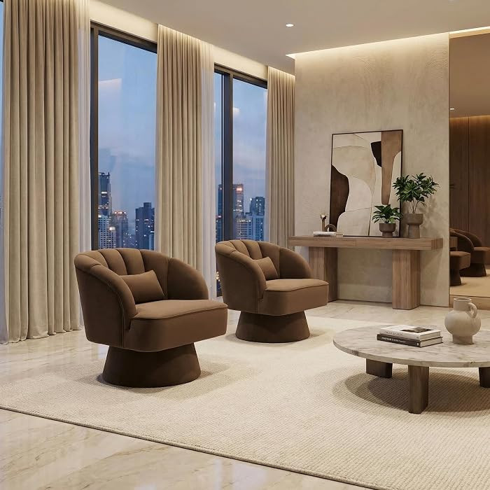 IDEALHOUSE Swivel Accent Chair with Armrests, 360\u00b0 Mid Century Modern Swivel Barrel Chair, M... | Amazon (US)