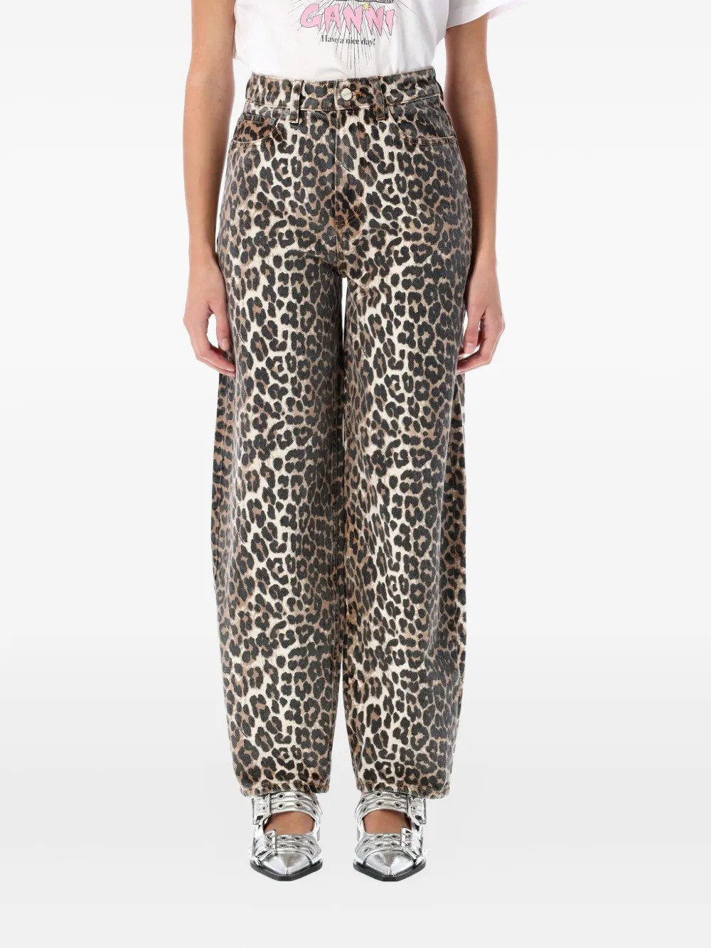 GANNI leopard-print tapered jeans - Neutrals | Farfetch Global