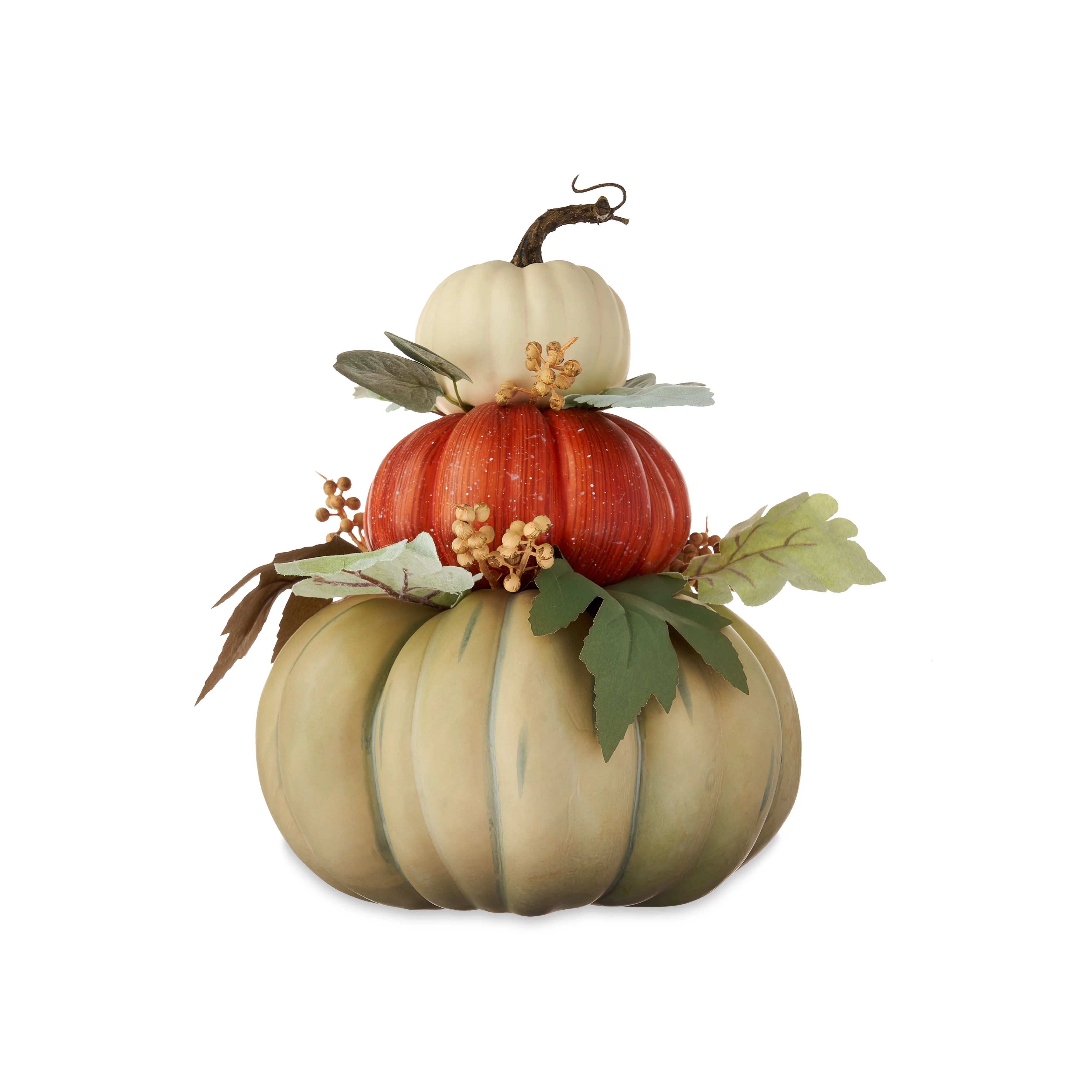 Way to Celebrate  Harvest Green, Orange & Cream Foam Pumpkin Stack, 14.4"H Table Decoration - Wal... | Walmart (US)