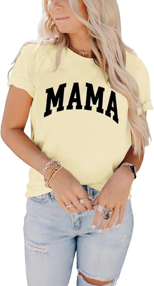 LEEDYA Mama Shirts for Women Short Sleeve Graphic Tees Casual Crewneck Summer Tops | Amazon (US)