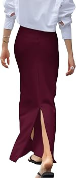 Vrtige Women's Elegant Satin Silk High Waist Split Hem Back A Line Long Maxi Skirt | Amazon (US)