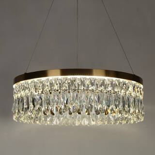 Modern 1-Light Dimmable Integrated LED Plated Brass Glam Crystal Chandelier for Dining Room, Living Room Island Pendant | The Home Depot