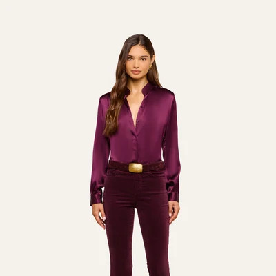 L'AGENCE Bianca Silk Blouse Top In Dark Plum | L'Agence