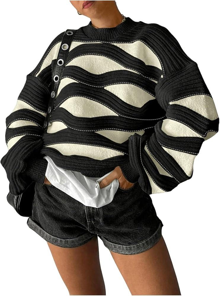 GORGLITTER Women's Neon Knitted Oversized Loose Sweaters Fall Trendy Long Sleeve Crew Neck Chunky... | Amazon (US)