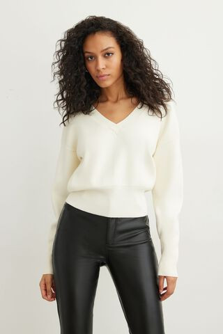Deep V-Neck Ribbed Sweater | Dynamite Clothing