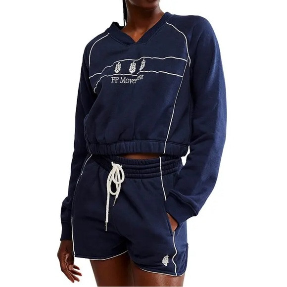 Free People FP Movement Seeing Double Short & Sweatshirt Set- Midnight Navy | Poshmark