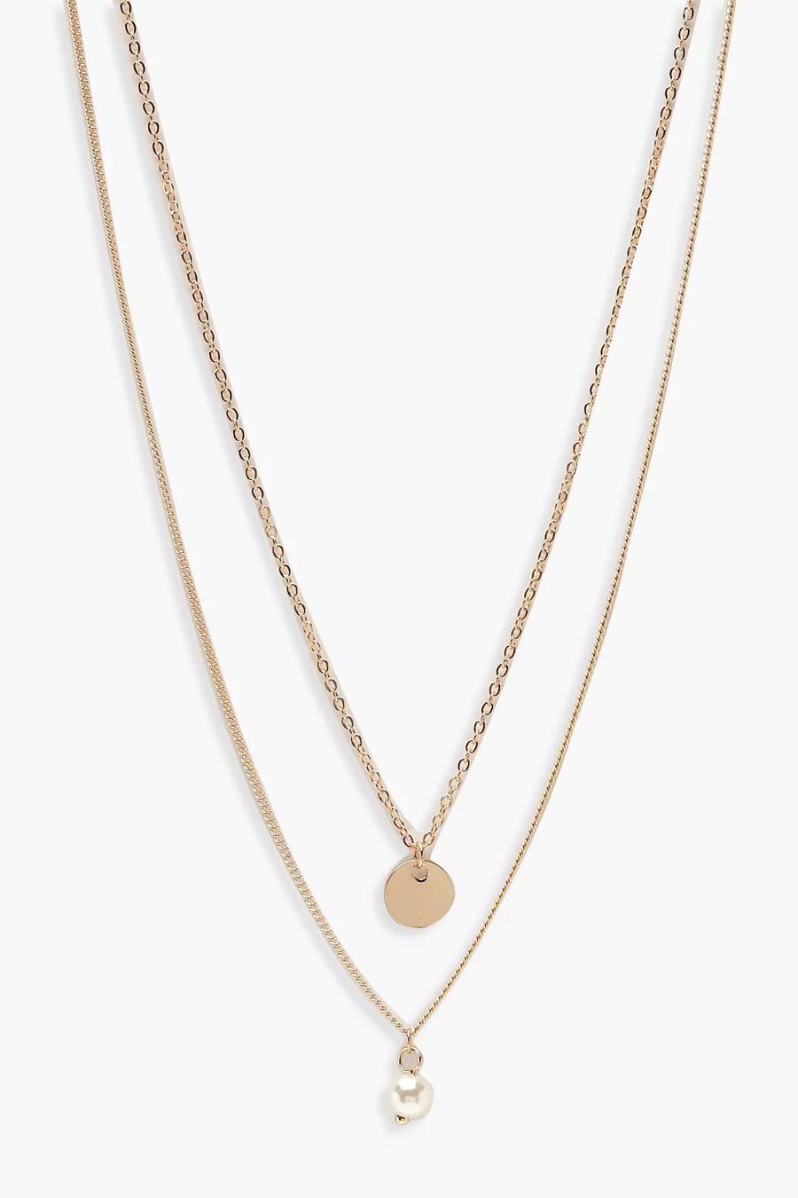 Circle & Pearl Simple Layered Necklace | boohoo (US & Canada)