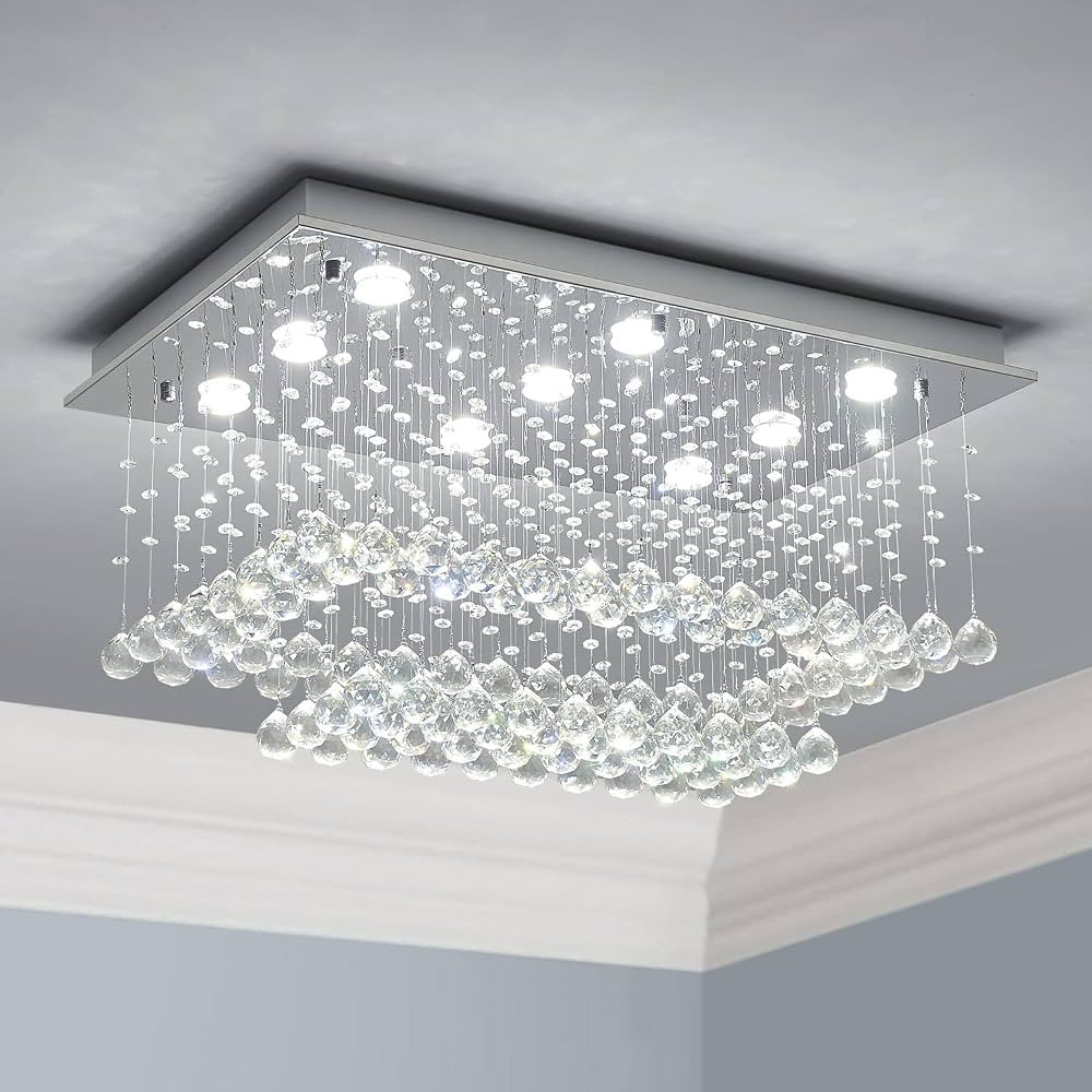 Saint Mossi K9 Crystal Chandelier Light Fixture with 9 Lights and 2-Tier,Modern Flush Mount Ceili... | Amazon (US)
