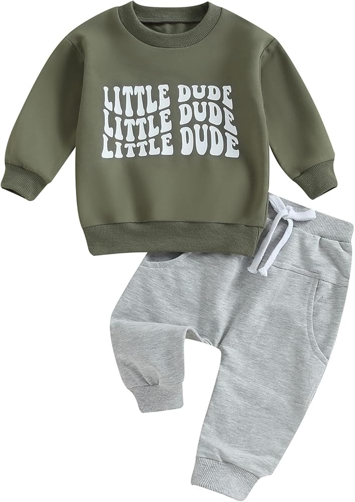 Baby Toddler Boys Fall Winter Outfits Little Dude Letter Printed Long Sleeve Sweatshirts Pants 2P... | Amazon (US)