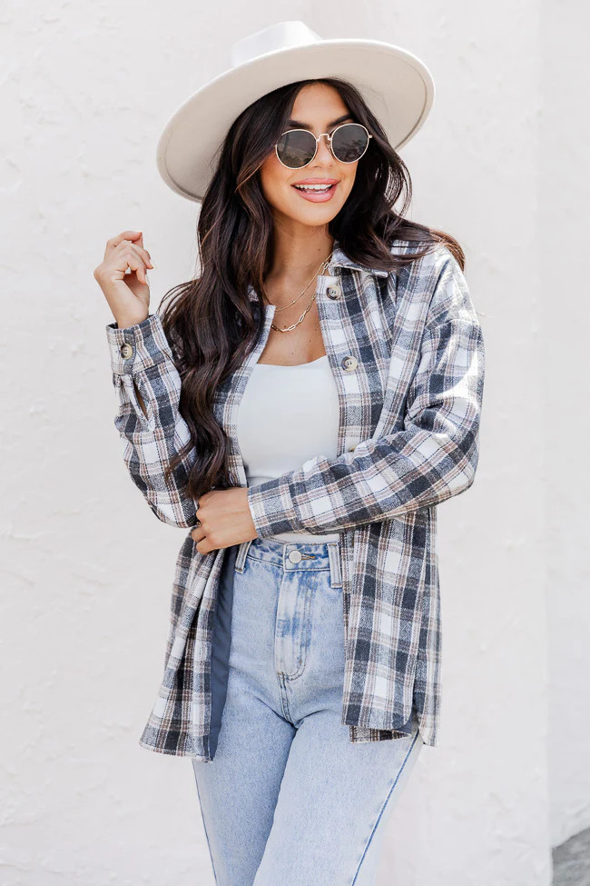 You're All Mine Dark Grey Plaid Shacket FINAL SALE | Pink Lily