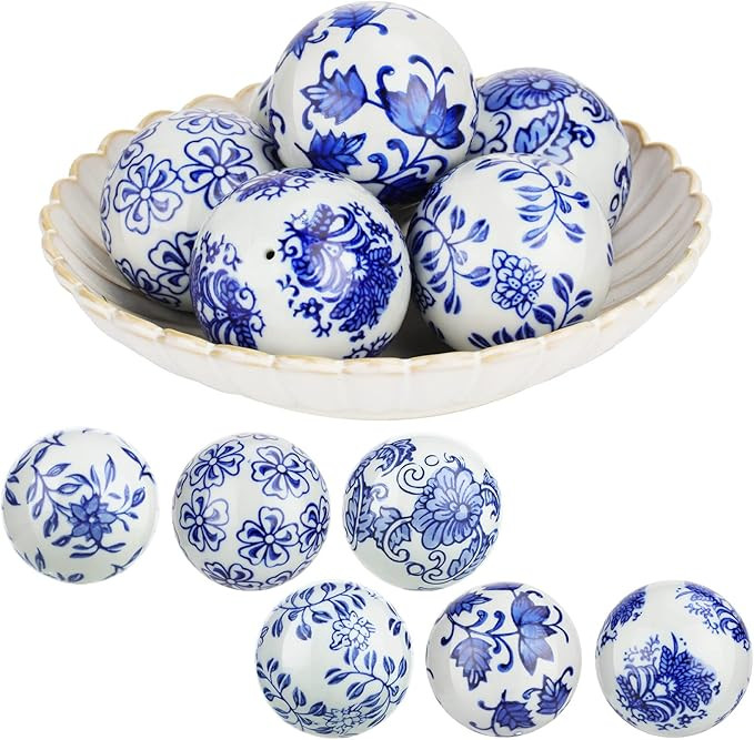 Vesici 6 Pcs Blue and White Porcelain Balls Chinoiserie Decor Decorative Ball for Bowl Centerpiec... | Amazon (US)
