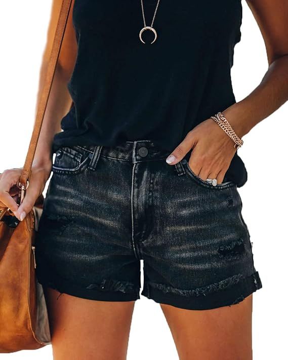 Seyorz Denim Hot Shorts for Women High Stretch Mid Rise Shaping Pull-on Skinny Jeans | Amazon (US)