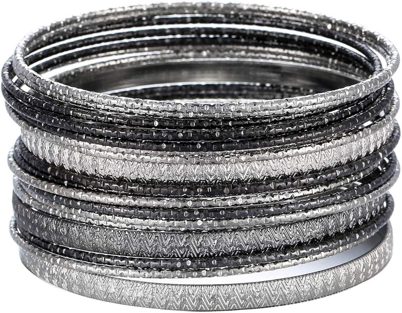 Ensoul Multiple Textured Metal Bracelets & Bangles Set for Women 18Pcs/Set | Amazon (US)