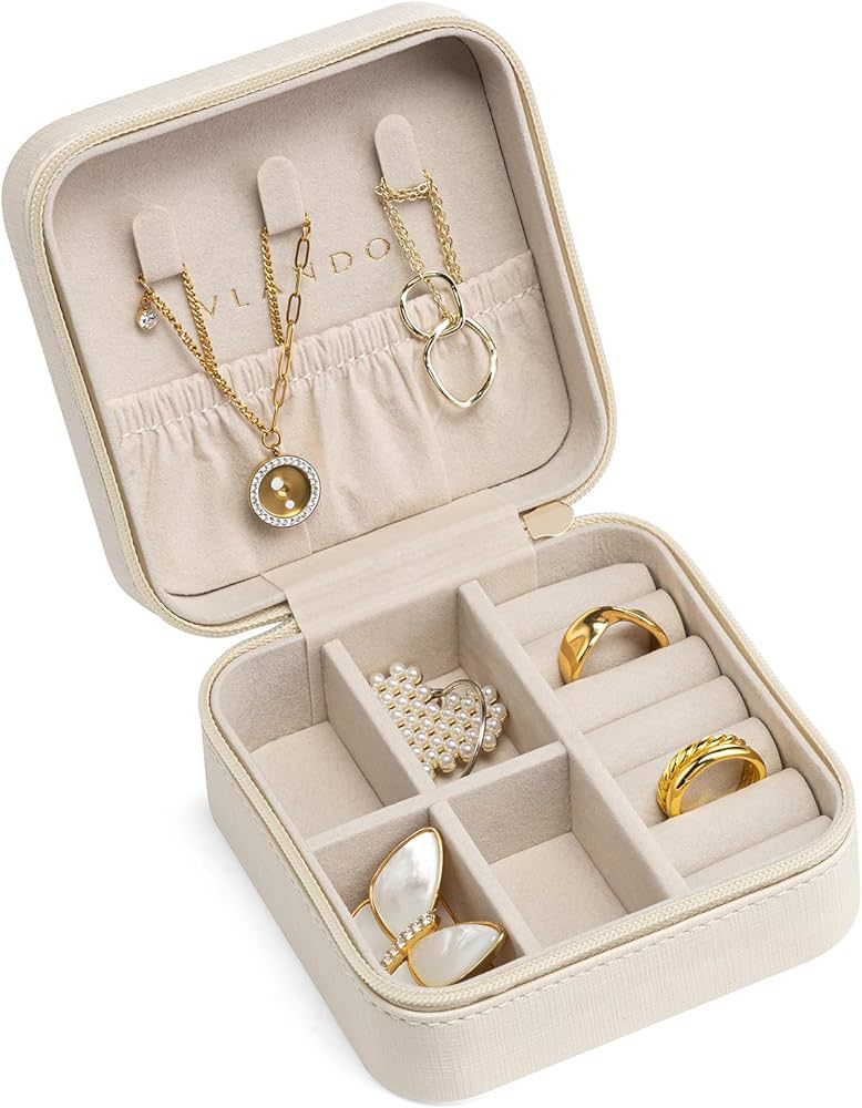 Vlando PU Leather Small Jewelry Travel Organizer, Travel Jewelry Case for Ring, Mini Jewelry Box ... | Amazon (US)