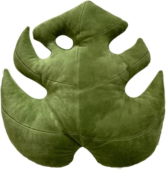 Green Philosophy Co. Plush Monstera Deliciosa Mossy Earth Leaf Shaped Throw Pillows for Couch Sof... | Amazon (US)
