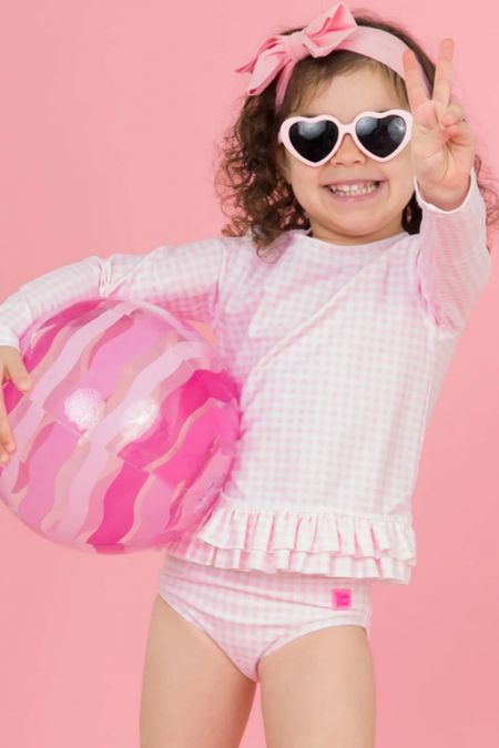 Toddler girl Ruffle Hem Rash Guard 2-Piece. This is in the color pink gingham 💕

#LTKbaby #LTKbump #LTKswim