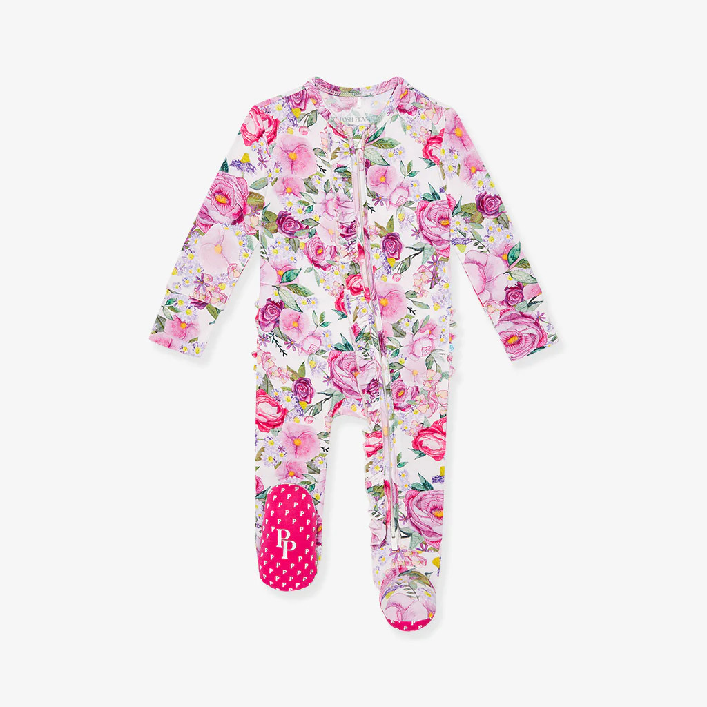 Floral Pink Baby Girl Sleeper | Elly | Posh Peanut