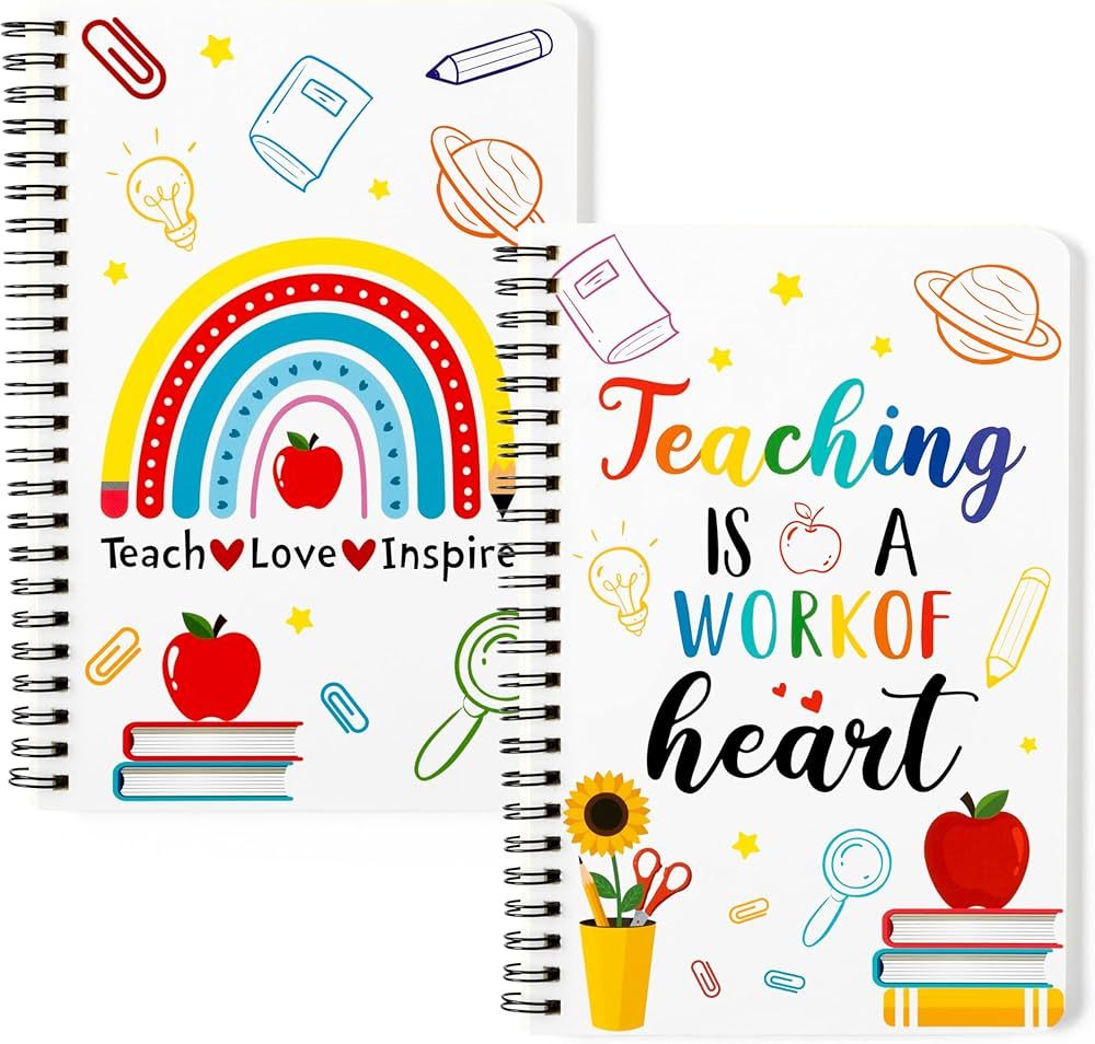 Xqumoi 2Pack A5 Teacher Spiral Notebooks, Teaching is A Work of Heart Ruled Hardbound Journal Wri... | Amazon (US)