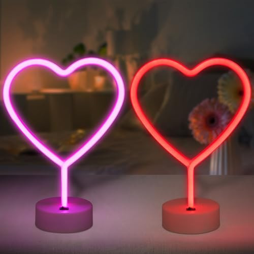 BRIGHTDECK Valentines Day Decorations, 2 Pack Heart Neon Signs, LED Pink Lights Battery Operated or USB Powered, Neon Lights Heart Decor for Valentine's Day Gifts, Wedding, Party, Pink Room Decor | Amazon (US)