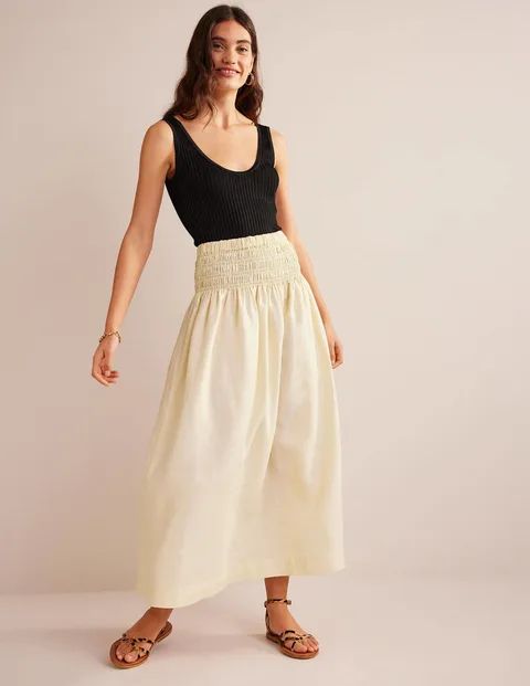 Shirred Waist Linen Midi Skirt | Boden (UK & IE)