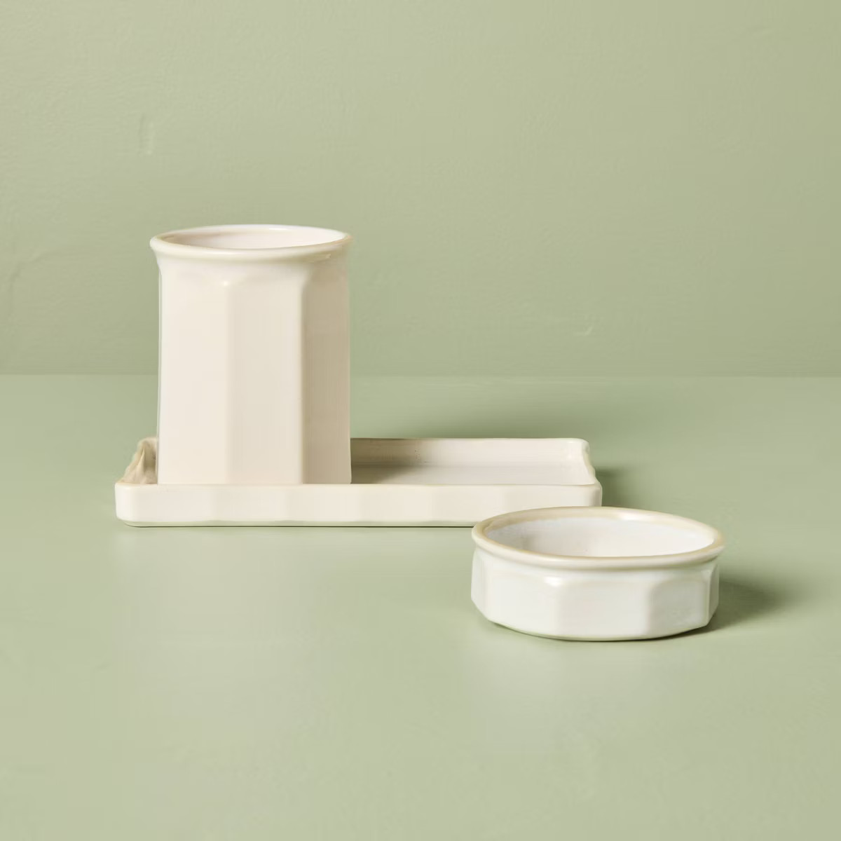 3pc Ceramic Desk Organizer Set Cream - Hearth & Hand™ with Magnolia | Target