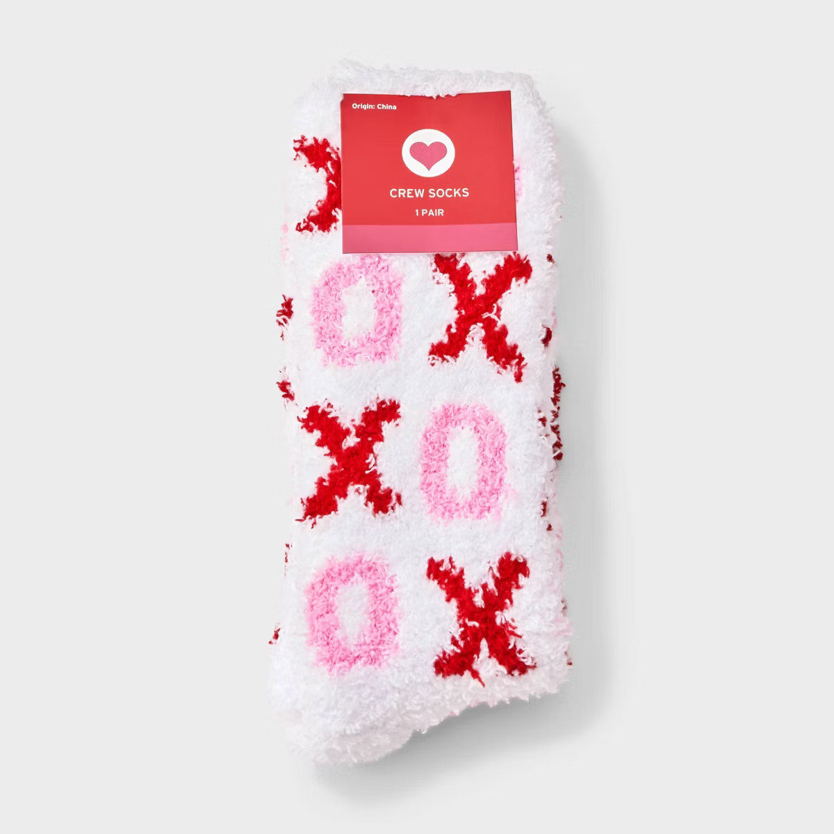Women's XOXO Cozy Valentines Day Crew Socks - White/Pink 4-10 | Target