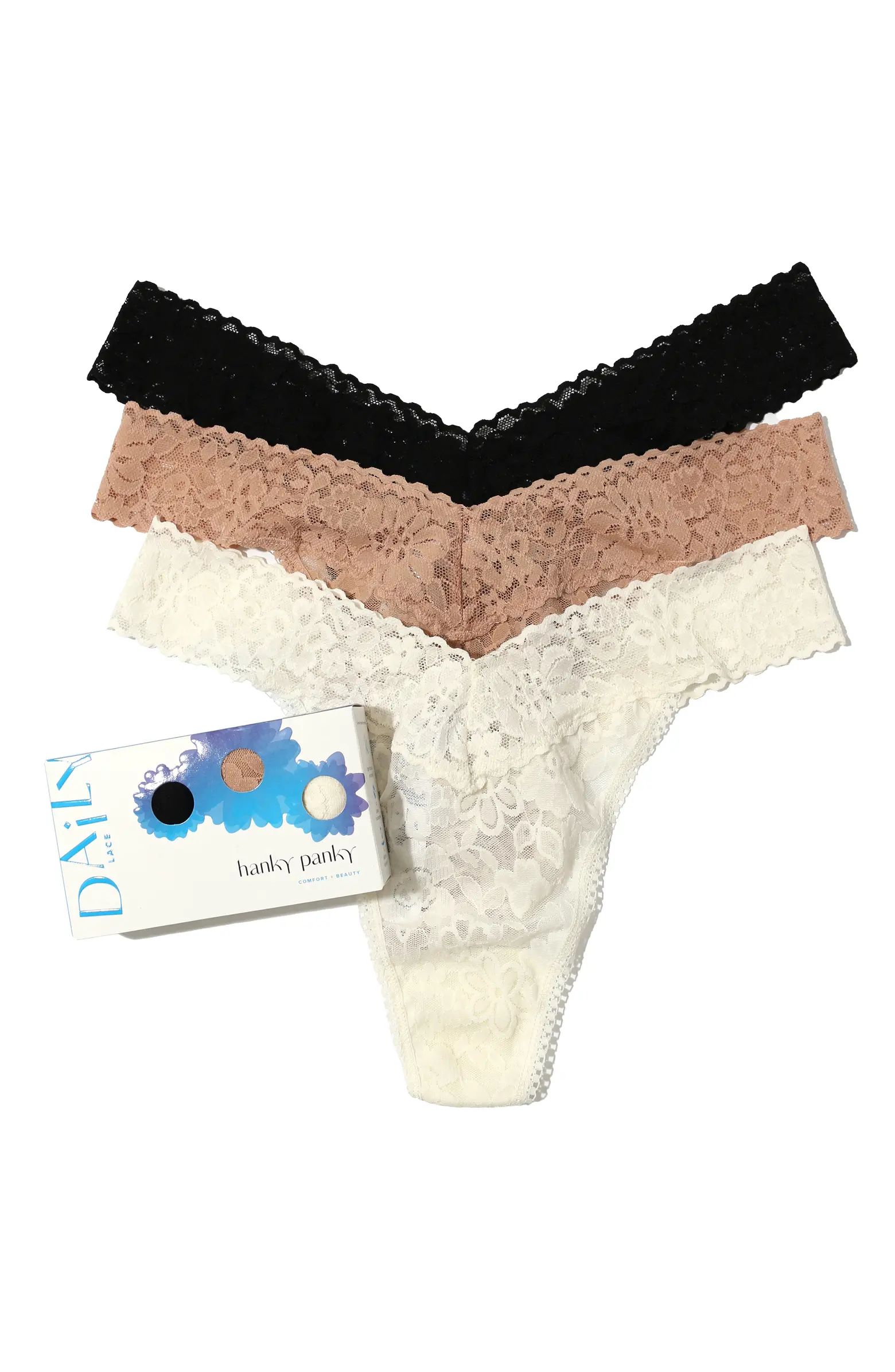 Daily Lace™ Assorted 3-Pack Original Rise Thongs | Nordstrom