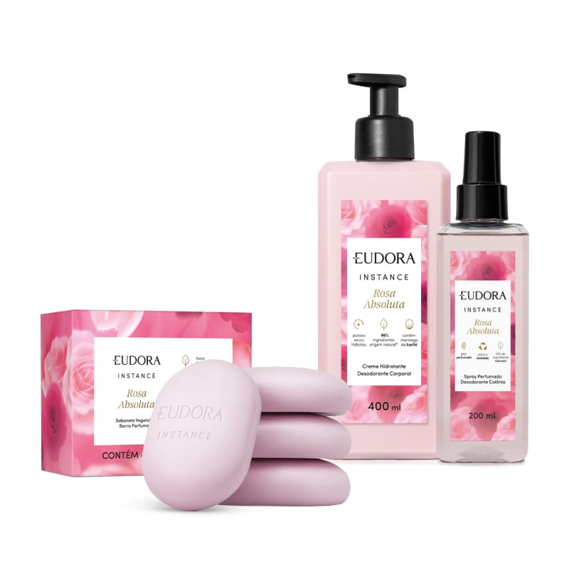 Combo Instance Rosa Absoluta: Creme Hidratante Corporal 400ml + Spray Perfumado 200ml + Sabonete ... | Eudora (BR)