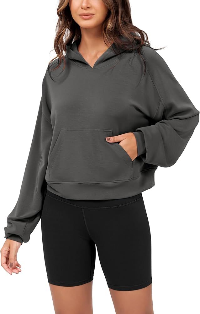 ODODOS Modal Soft Long Sleeve Cropped Hoodie for Women Oversized Pullover Sweatshirts with Pocket | Amazon (US)