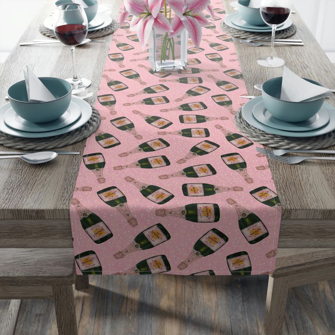Pink on Pink Champagne all day Veuve Table Runner (Cotton, Poly) | Etsy (US)