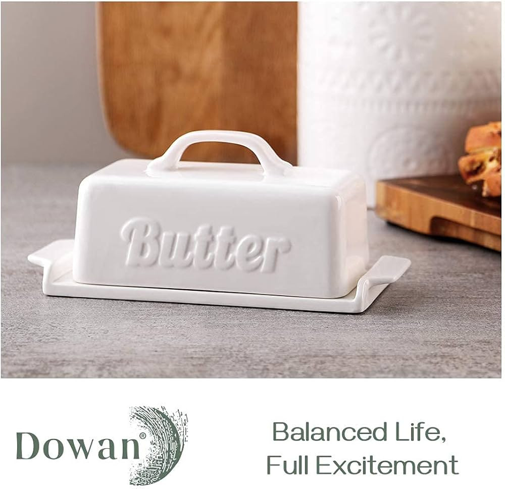 DOWAN Butter Dish Set with Lid and Knife - Porcelain Butter Dish with Wooden Knife, Butter Dish w... | Amazon (US)