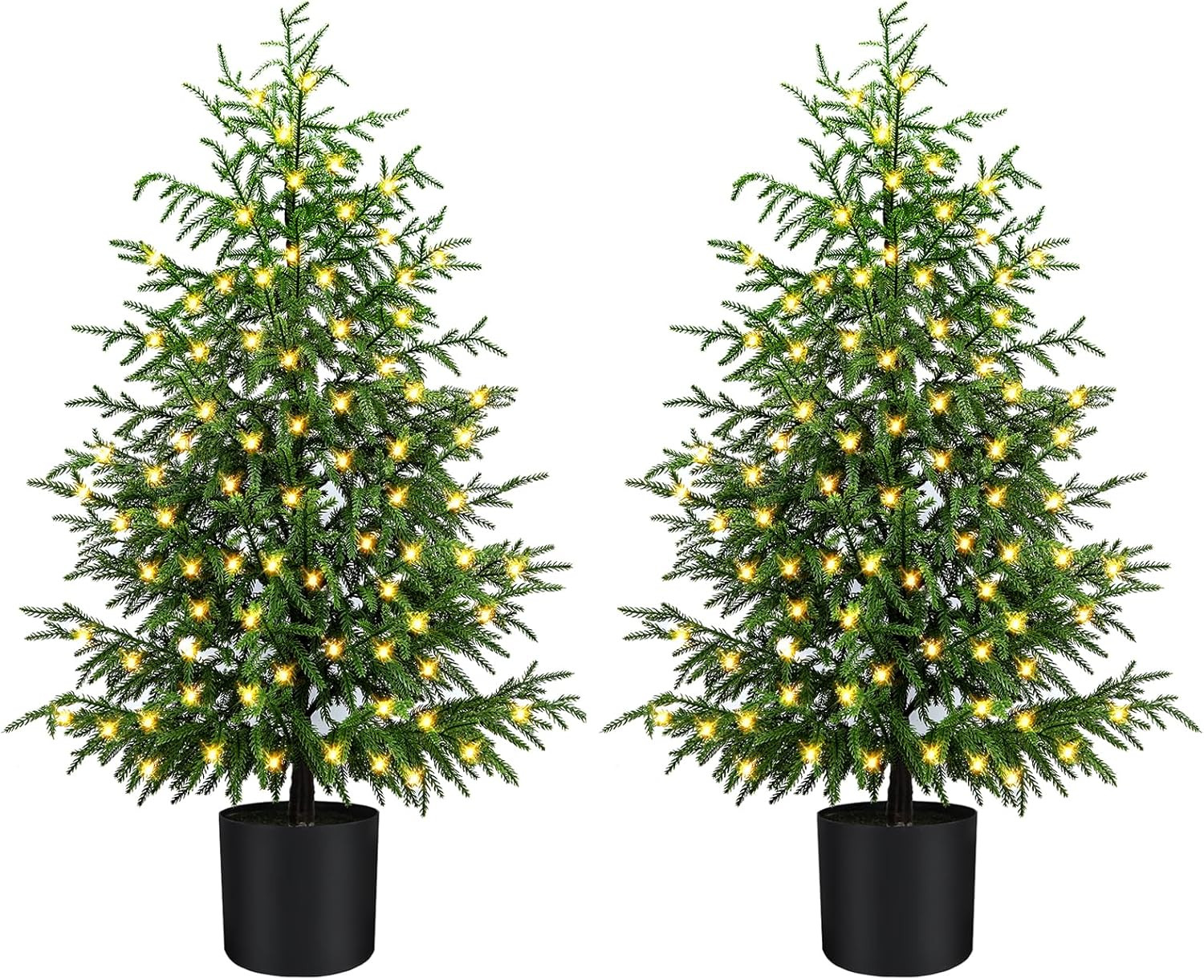 ENVEN 4FT Pre-Lit Artificial Norfolk Pine Christmas Tree – Realistic Potted Tree with 100 LED Lights & 8-Function Battery Box, Pre-Assembled Faux Holiday Décor for Indoor Use (2) | Amazon (US)
