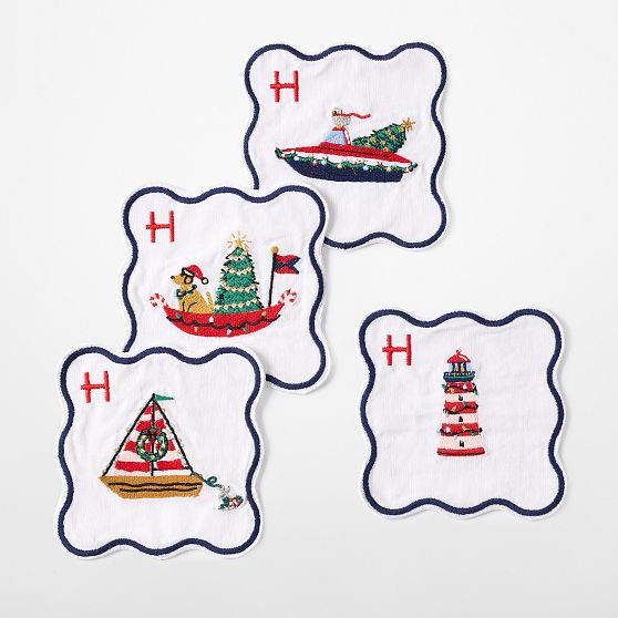 Boat Parade Embroidered Coasters, Set of 4 | Mark and Graham