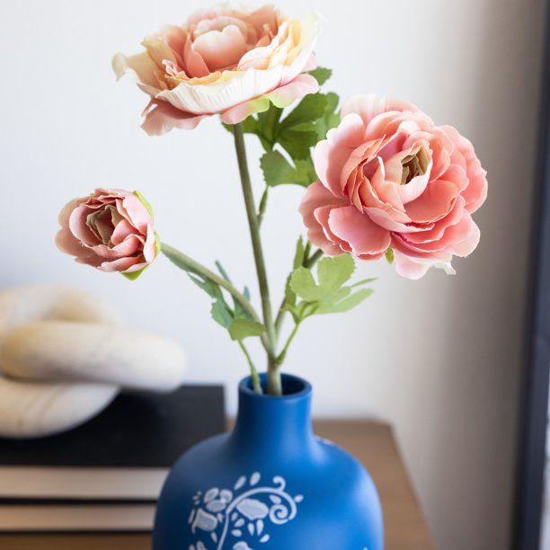 Flora Bunda Tabletop 13" Artificial Blue Flower Pattern Ceramic w Pink Ranunculus (4.75"L x 4.75"... | Walmart (US)