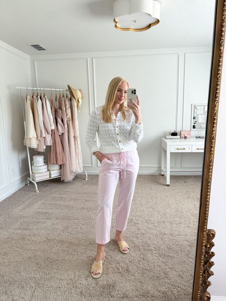 Love this sweet outfit from J.Crew Factory! Would be a cute casual work or travel outfit! Wearing size small in the top and 4 in the pants. Summer outfits // summer sweaters // Linen pants // workwear // work outfits // travel outfits // casual outfits // daytime outfits // J.Crew sandals // J.Crew Factory 

#LTKWorkwear #LTKSeasonal #LTKTravel