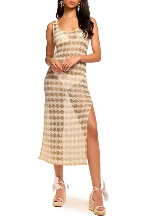 Ramy Brook Angely Metallic Knit Cover-Up Midi Dress in Natural/Gold Crochet at Nordstrom, Size X-Small | Nordstrom
