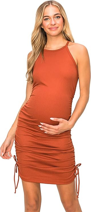 My Bump Women's Knit Ribbed Sleeveless Maternity Dress with Side Ruched and Strings(Made in USA) | Amazon (US)